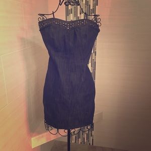 Greylin Denim Metal Embellished Strapless Dress